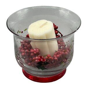 Handmade Christmas candle decoration glass holder painted with holly red READ